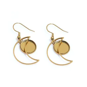 Polished vacuum gold stainless steel geometric crescent earring bezels for DIY jewelry
