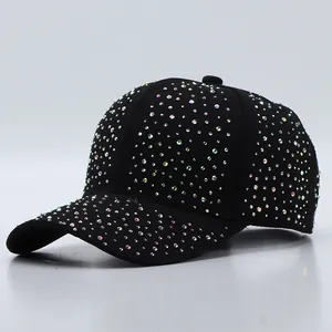 Casquette de Baseball de Luxe en Coton avec Strass Brillants AB pour Femmes Chapeau de Soleil Réglable Accessoires Mode Paillettes