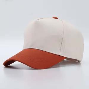 Five-panel cotton baseball cap in cream white and caramel contrast color design