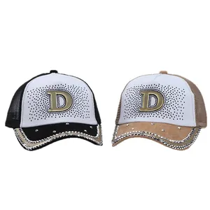 Berretti da baseball in mesh traspirante con logo D in strass, colori nero e kaki
