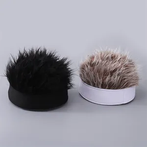 Detail of spiked hair wig hats in black and brown styles for parties and fun