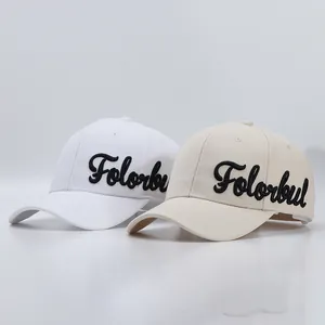 Weiße und beige Baseballkappen mit 3D-Folorbul-Stickerei und breiter Krempe