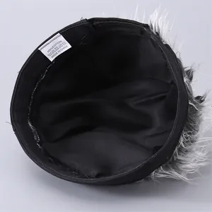 Detail of the 100% cotton inner lining and Gray faux fur trim on the hip-hop beanie