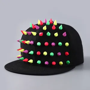 Punk Studded Baseball Cap Streetwear Snapback Hat For Men Women Cotton Blend Rivet Hip Hop Party Flat Brim Cap Adjustable Sun Hat