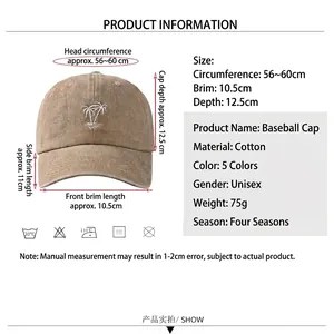Classic cotton baseball cap with embroidered palm tree and adjustable sizing details