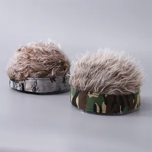 Creative camouflage docker hats with short hair wigs for hip-hop and casual style