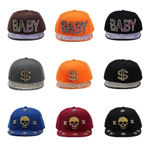 Rhinestone Flat Brim Baseball Cap Hip Hop Street Skull Dollar Sign Snapback Hat For Men Women Punk Rock Fashion Headwear