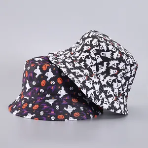 Sombrero de Pescador Reversible de Halloween Para Hombre Mujer Estampado Divertido Patrón de Calabaza Calavera Bruja Fantasma Gorro de Sol Doble Cara Accesorios Fiesta