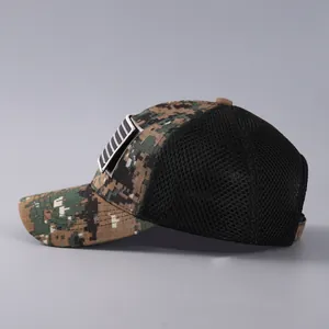 Tactical camouflage baseball cap with breathable mesh and American flag patch detail