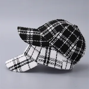 Classic black and white houndstooth baseball caps in wool blend fabric