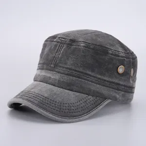 Detailed close-up of washed cotton cadet hat showing metal eyelets and reinforced stitching