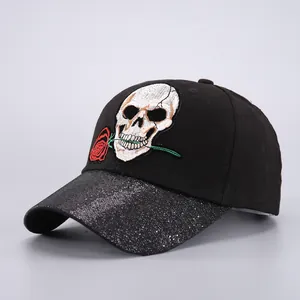 Gorra de Béisbol de Halloween de Poliéster Bordada Calavera Calabaza Araña Lentejuelas Ajustable Punk Hip Hop Sombrero Hombre Mujer