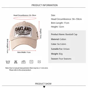 Khaki Retro-Baseballkappe aus Baumwolle mit Oakland-Stickerei und verstellbarem Riemen