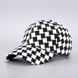 Elegant Women Houndstooth Tweed Baseball Cap Vintage Plaid Sequin Sun Hat Outdoor Daily Travel Adjustable Fashion Accessory