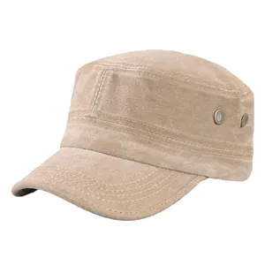 Classic khaki washed cotton cadet cap with metal eyelets and reinforced stitching detail