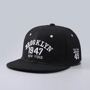 Casquette de Baseball Hip Hop Bord Plat Hommes Femmes Broderie 3D Brooklyn 1947 Run Chapeau Snapback Streetwear Pare-soleil Acrylique