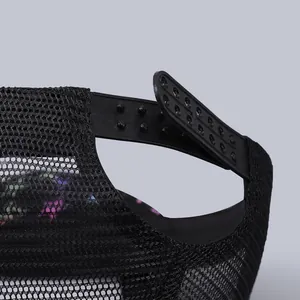 Adjustable black mesh baseball cap with snapback closure for breathable summer sun protection