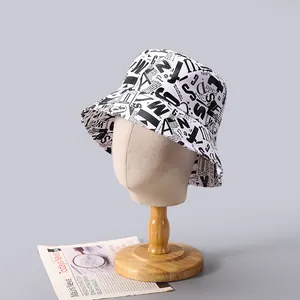 Streetwear Allover Buchstaben Druck Baumwolle Anglerhut Für Damen Herren Outdoor Casual Hip Hop Sonnenschutz Fischerhut