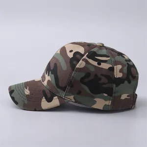 Detail view of the durable camouflage baseball cap with reinforced stitched brim