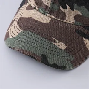Detailed close-up showing the multi-row reinforced stitching on the camo baseball cap brim