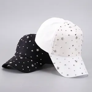 Women's Fashion Baseball Cap Metal Star Rivets Rhinestones Adjustable Hip Hop Streetwear Sunshade Outdoor Hat Polyester Fabric