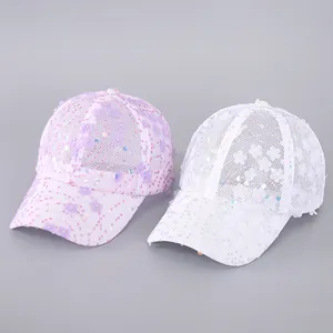 Women's Lace Flower Sequin Mesh Baseball Cap Breathable Adjustable Sun Hat For Spring Summer Outdoor Fashion Accessory