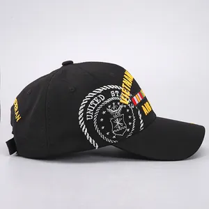 Black Vietnam Veteran baseball cap with eagle embroidery and United States military badges