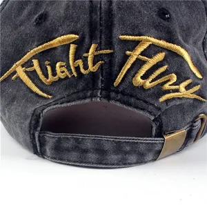 Adjustable washed cotton baseball cap with yellow Fight Fury embroidery on back view