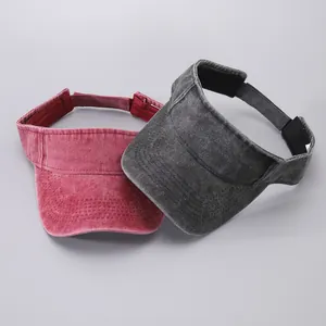 Washed Cotton Sun Visor Hat For Men Women Adjustable Breathable Denim Style Sport Leisure UV Protection Sunshade Open Top Cap