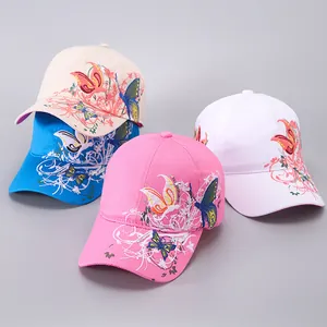 Damen Mode Baumwolle Baseballkappe Mit Schmetterling Blumen Stickerei Pailletten Verstellbare Sonnenschutz Outdoor Sport Hut