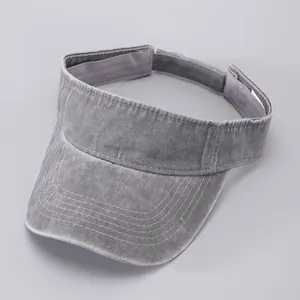Detail of adjustable velcro strap and sweatband on vintage denim sun visor cap