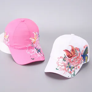 Damen-Baseballkappen in Pink und Weiß mit eleganter Blumen- und Schmetterlingsstickerei