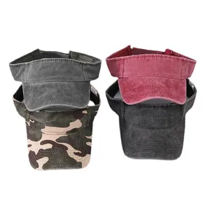 Classic washed cotton sun visors in four colors including camouflage and solid black