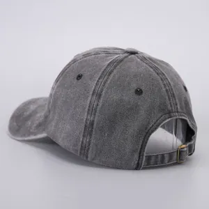 Vintage dark gray washed cotton baseball cap with adjustable metal buckle on the back