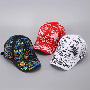 Detailed trio of graffiti baseball caps in black, red and white with street style art