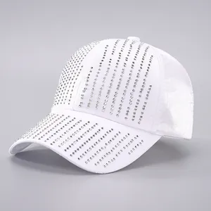 White baseball cap for women with sparkling silver rhinestones and curved brim style
