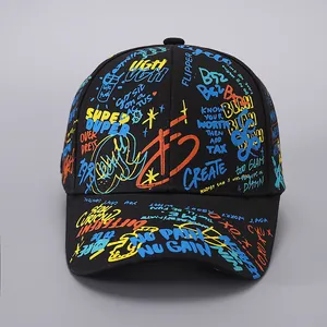 Detailed street graffiti art and inspirational text on a black cotton baseball cap