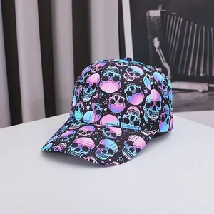 Halloween Skull Pumpkin Bat Print Baseball Cap Polyester Curved Brim Adjustable Hip Hop Streetwear Hat For Men Women Party