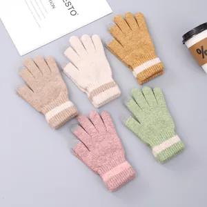 Winter thermische gebreide touchscreen handschoenen in diverse kleuren met ribboorden