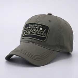 Olive green cotton baseball cap with Legend 3D embroidery and washed curved brim