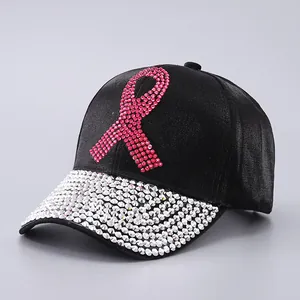 Women Rhinestone Baseball Cap Fashion Glitter Pink Ribbon Satin Denim Curved Brim Adjustable Sun Hat Outdoor Accessories