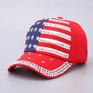 Fashion USA Flag Rhinestone Baseball Cap For Women Men Studded USA Letter Sparkly Cotton Adjustable Snapback Sun Hat Daily