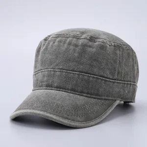 Detail shot of a vintage washed cotton cadet cap showing fabric texture and stitching