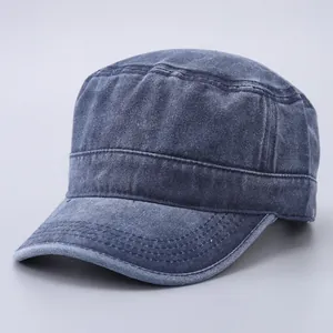 Minimalist vintage washed cotton army cap in blue-grey with reinforced brim stitching