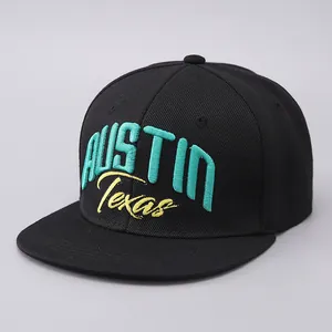 Schwarze Snapback-Cap mit Austin Texas Stickerei und flachem Schirm im Hip-Hop-Stil