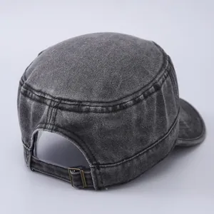 Classic dark grey washed cotton cadet hat with vintage style and adjustable metal buckle