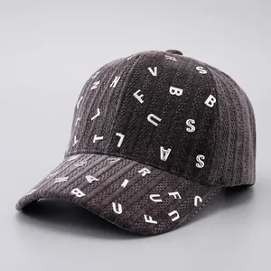 Faded grey corduroy baseball cap with stylish silver metallic letter decorations