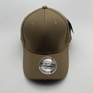 Brown spandex baseball cap with mesh texture and silver sticker, size 57-58cm