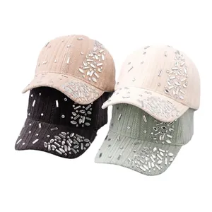 Winter faux suede baseball caps with sparkling rhinestone accents in four stylish colors
