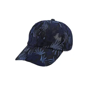 Gorra de béisbol de encaje floral azul marino con malla transpirable